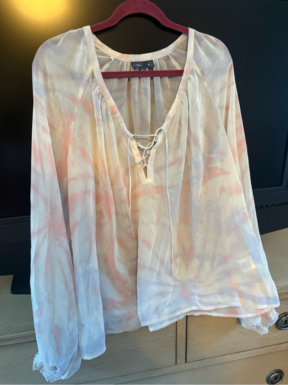 ModCloth Sheer Blouse with Dusty Pink Tie Detail